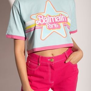 Balmain x Barbie Logo Print Short Sleeved T-shirt pink small